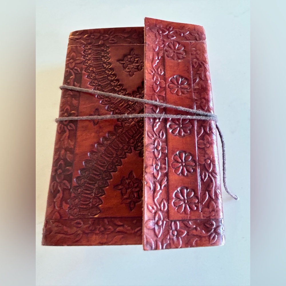 Embossed Leather Journal with Floral Design/ Cotton Pages